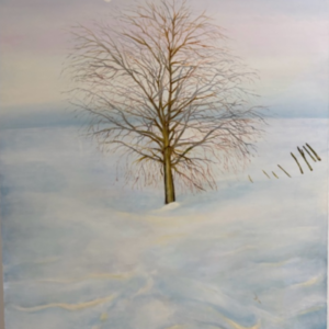 Tree in White Snow winter landscape painting by Alain Roch