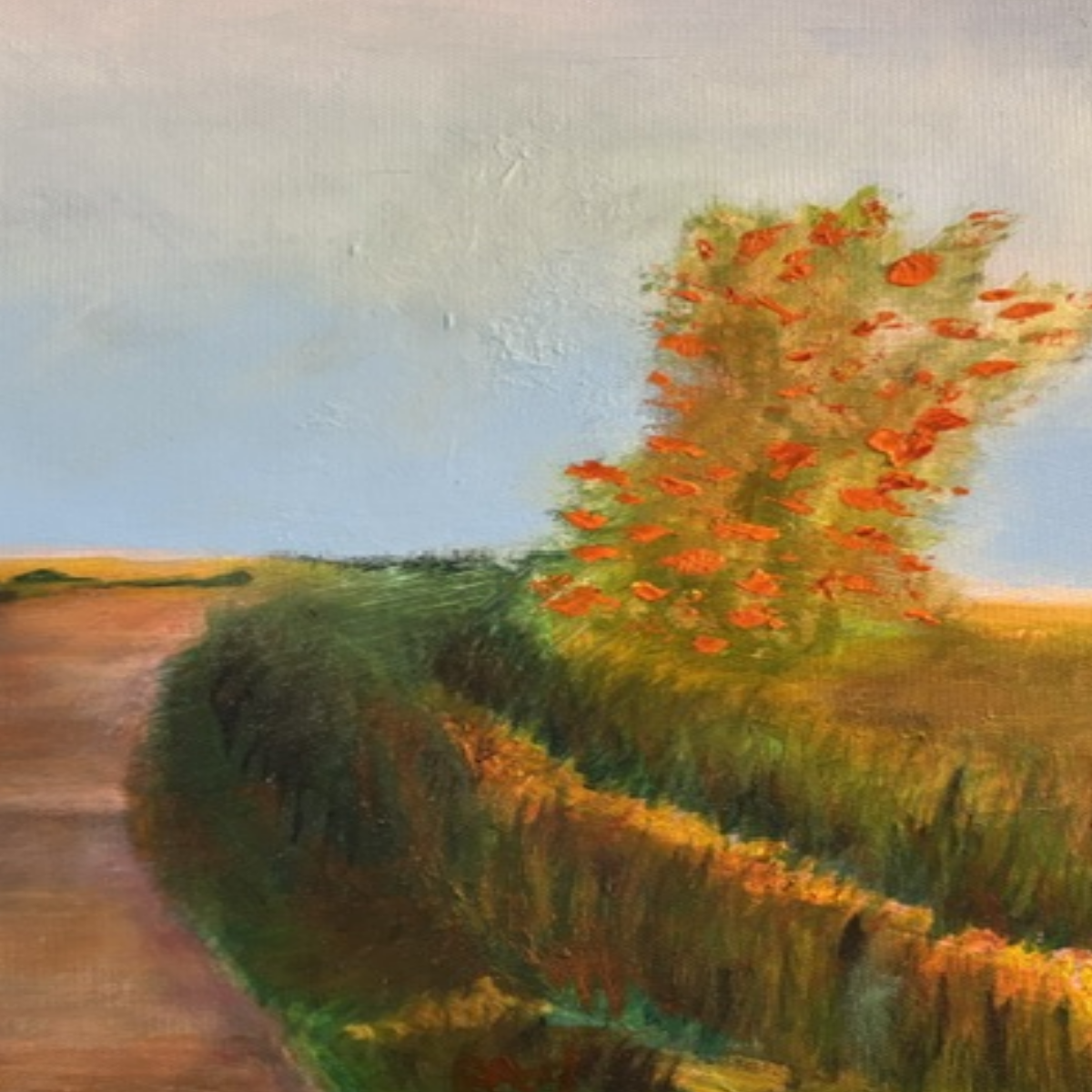 Original landscape oil painting of a country path at sunrise by Canadian artist Alain Roch